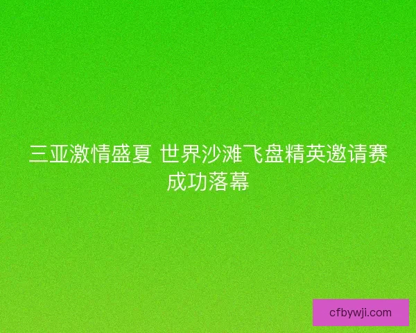 三亚激情盛夏 世界沙滩飞盘精英邀请赛成功落幕