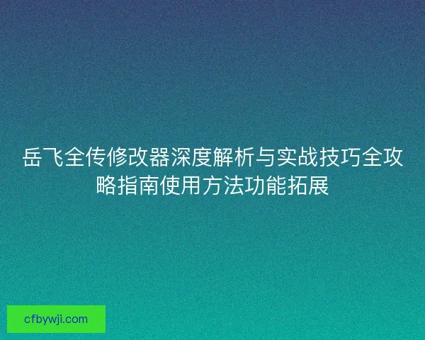 岳飞全传修改器深度解析与实战技巧全攻略指南使用方法功能拓展